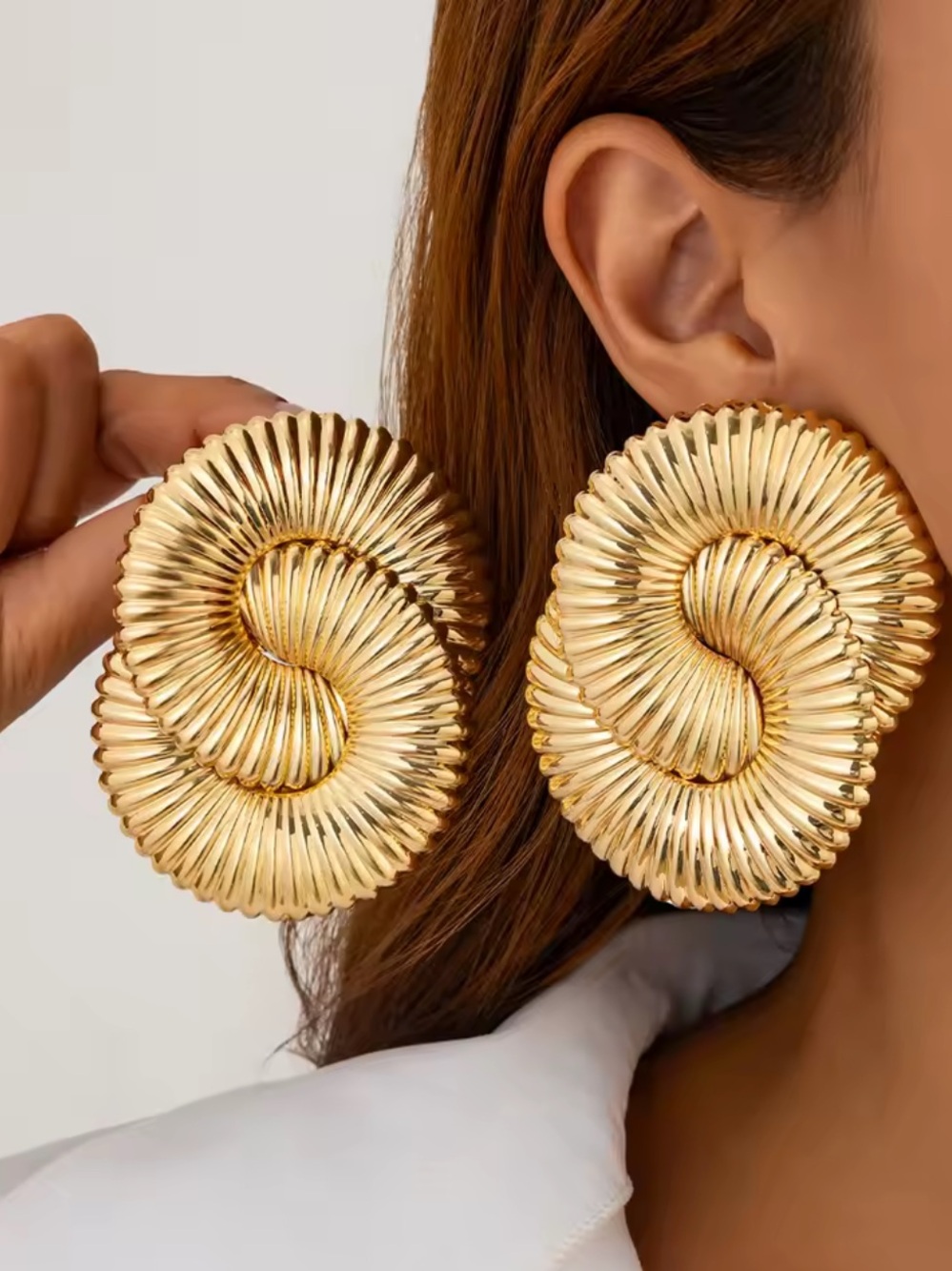 Ribbed Gold Spiral Drop Earrings
